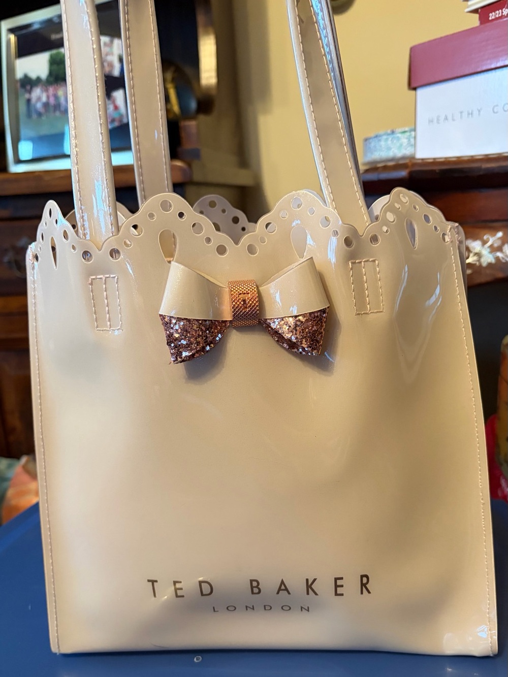 Ted Baker London Belacon Scallop Edge Tote w/ Glitter Bow in Cream Color
